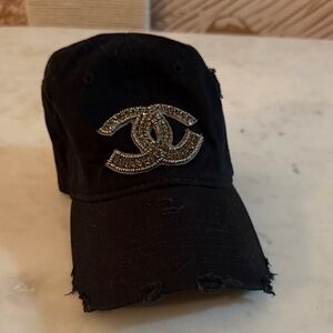 Chic Black Cap with Embellished Logo